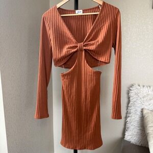 Lane 201 Cutout Mini Dress Ribbed Long Sleeve Dress Size‎ L